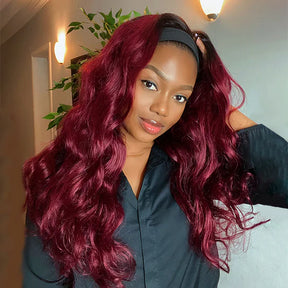 Body Wave 99J Burgundy Color Headband Wigs Virgin Human Hair