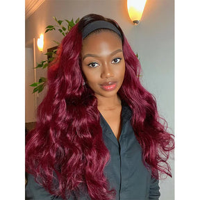 Body Wave 99J Burgundy Color Headband Wigs Virgin Human Hair