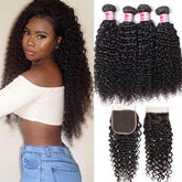 Peruvian 100% Human Hair Virgin Curly Hair 3/4 Bundles with 4*4 Lace Closure On Sale