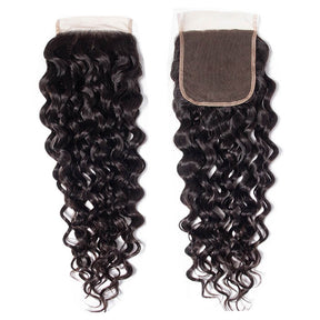 Brazilian Water Wave Human Hair 3/4 Bundles with 4x4 Swiss Lace Closure