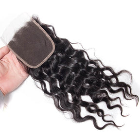 Brazilian Water Wave Human Hair 3/4 Bundles with 4x4 Swiss Lace Closure