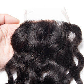 Brazilian Water Wave Human Hair 3/4 Bundles with 4x4 Swiss Lace Closure