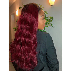 Body Wave 99J Burgundy Color Headband Wigs Virgin Human Hair