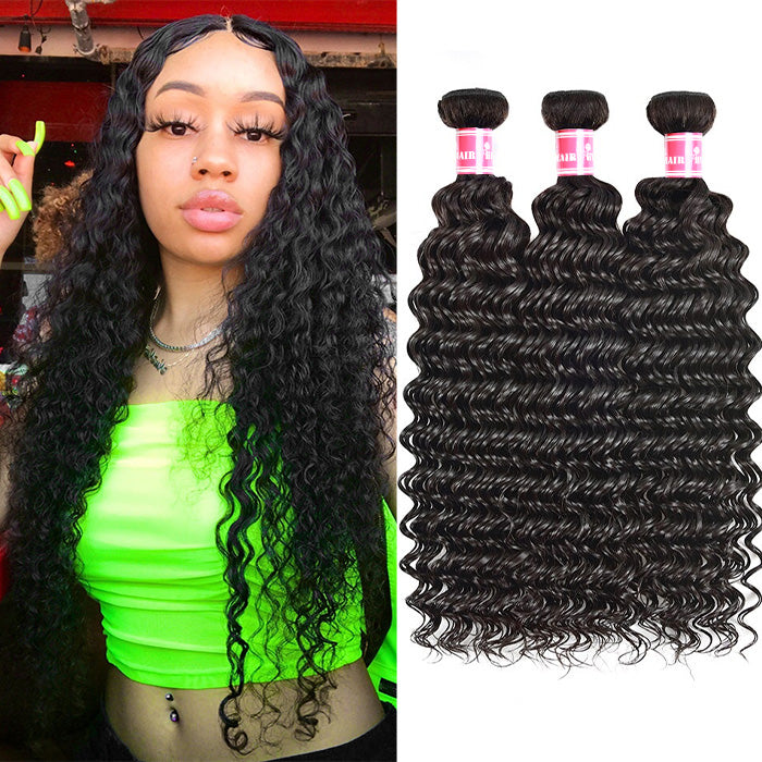 Deep Wave 3/4 Bundles Brazilian Virgin Hair 100% Human Hair Weaving