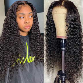 Deep Wave 4*4 HD Transparent Lace Closure Wigs Affordable Human Hair Wigs