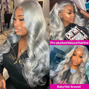 Body Wave Silver Grey Color Wig 100% Human Hair 13x4 HD Lace Front Wigs For Women