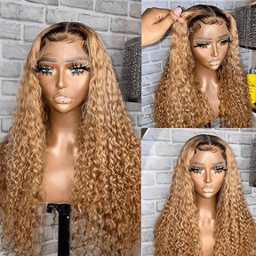 Water Wave #1B/27 Ombre Color Wigs 13x4/4x4 HD Lace Front Human Hair Wigs 150% Density