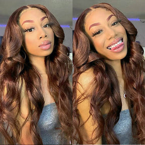 New Chocolate Brown Wig Body Wave HD Lace Front Human Hair Wigs