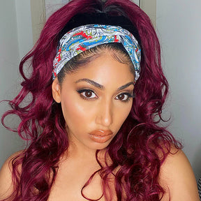 Body Wave 99J Burgundy Color Headband Wigs Virgin Human Hair