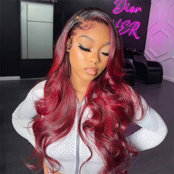 T1B/99J Ombre Color Human Hair Wigs Straight and Body Wave 13x4 HD Lace Front Wigs For Women