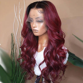 T1B/99J Ombre Color Human Hair Wigs Straight and Body Wave 13x4 HD Lace Front Wigs For Women