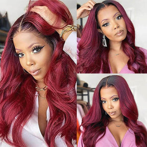 T1B/99J Ombre Color Human Hair Wigs Straight and Body Wave 13x4 HD Lace Front Wigs For Women