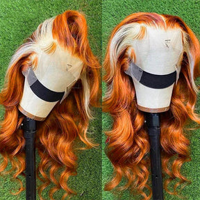 Ginger Wig With Blonde Highlights Body Wave Human Hair HD Lace Front Wigs