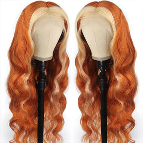 Ginger Wig With Blonde Highlights 13x4 HD Lace Front Human Hair Wigs