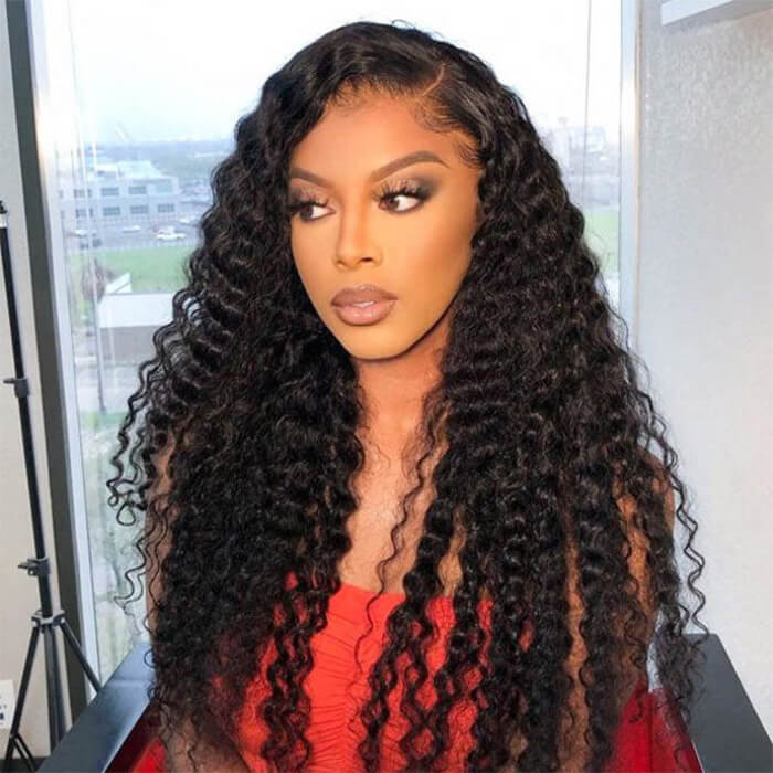 Deep Wave 4*4 HD Transparent Lace Closure Wigs Affordable Human Hair Wigs