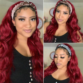 Body Wave 99J Burgundy Color Headband Wigs Virgin Human Hair