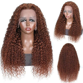 #33 Auburn Colored Wig 13x4/5x5 HD Lace Front Closure Human Hair Wigs Jerry Curly Frontal Wigs 180% Density