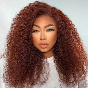 #33 Auburn Colored Wig 13x4/5x5 HD Lace Front Closure Human Hair Wigs Jerry Curly Frontal Wigs 180% Density