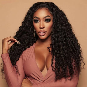Water Wave Human Hair Headband Wigs 100% Virgin Hair Beginner
