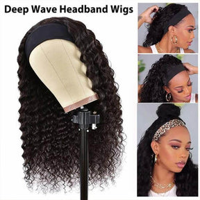 Deep Wave Headband Wigs Human Hair Wig Beginner Friendlya Easy Wear and Go