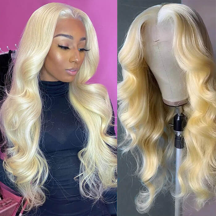 613 Blonde Straight/Body Wave Human Hair Wigs Pre Plucked 4x4 Invisible Skin Melt Lace Closure Wigs 180% Density