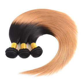 Ombre 1B/27 Straight Human Hair 3 Bundles With 4x4 Lace Closure