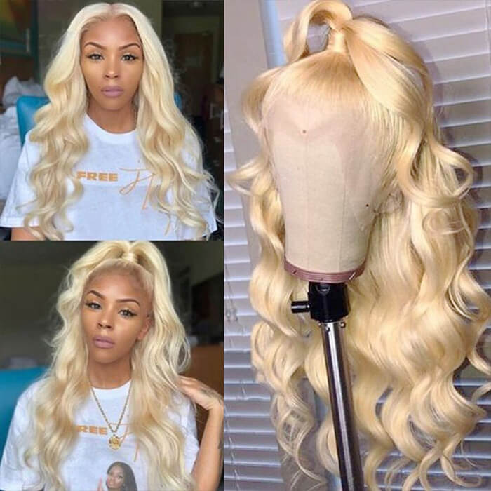 Honey Blonde 613 Color Body Wave Lace Front Human Hair Wigs Preplucked Baby hair-Pizazz Hair