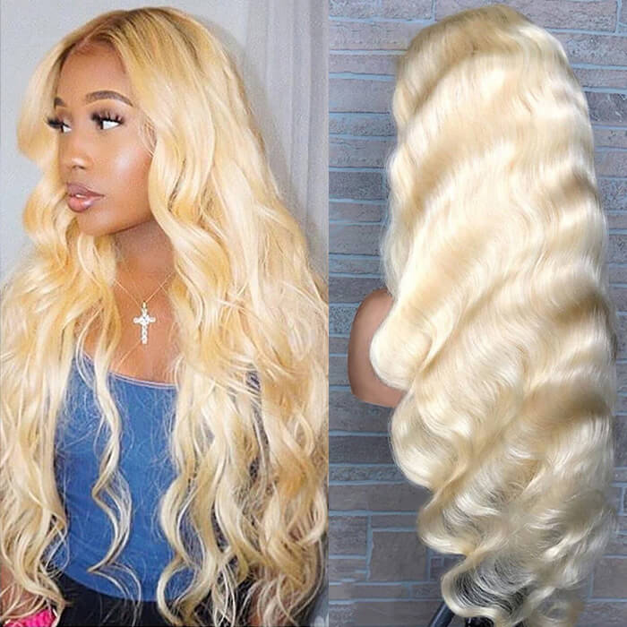 Honey Blonde 613 Color Body Wave Lace Front Human Hair Wigs Preplucked Baby hair-Pizazz Hair