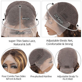 Ombre Highlight Honey Blonde Loose Deep Wave Wig 13x4 HD Lace Front Human Hair Wig