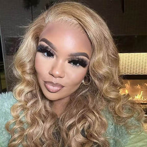 Pure Color #27 Loose Deep Wave Honey Blonde Lace Front Wig Brazilian 13x4 13x6 Frontal HD Lace Wig