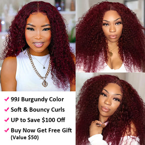 99j Burgundy Curly Lace Front Human Hair Wigs 13*4/13*6/5*5 Glueless HD Lace Wigs Pre Plucked