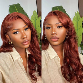 Reddish Brown Human Hair Wigs Body Wave Dark Red Brown 13x4 HD Lace Wig