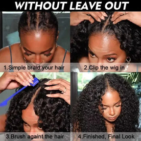 Glueless Jerry Curly V Part Human Hair Wigs Clip and Go Wig Beginner Friendly Protective Style Human Hair Wig