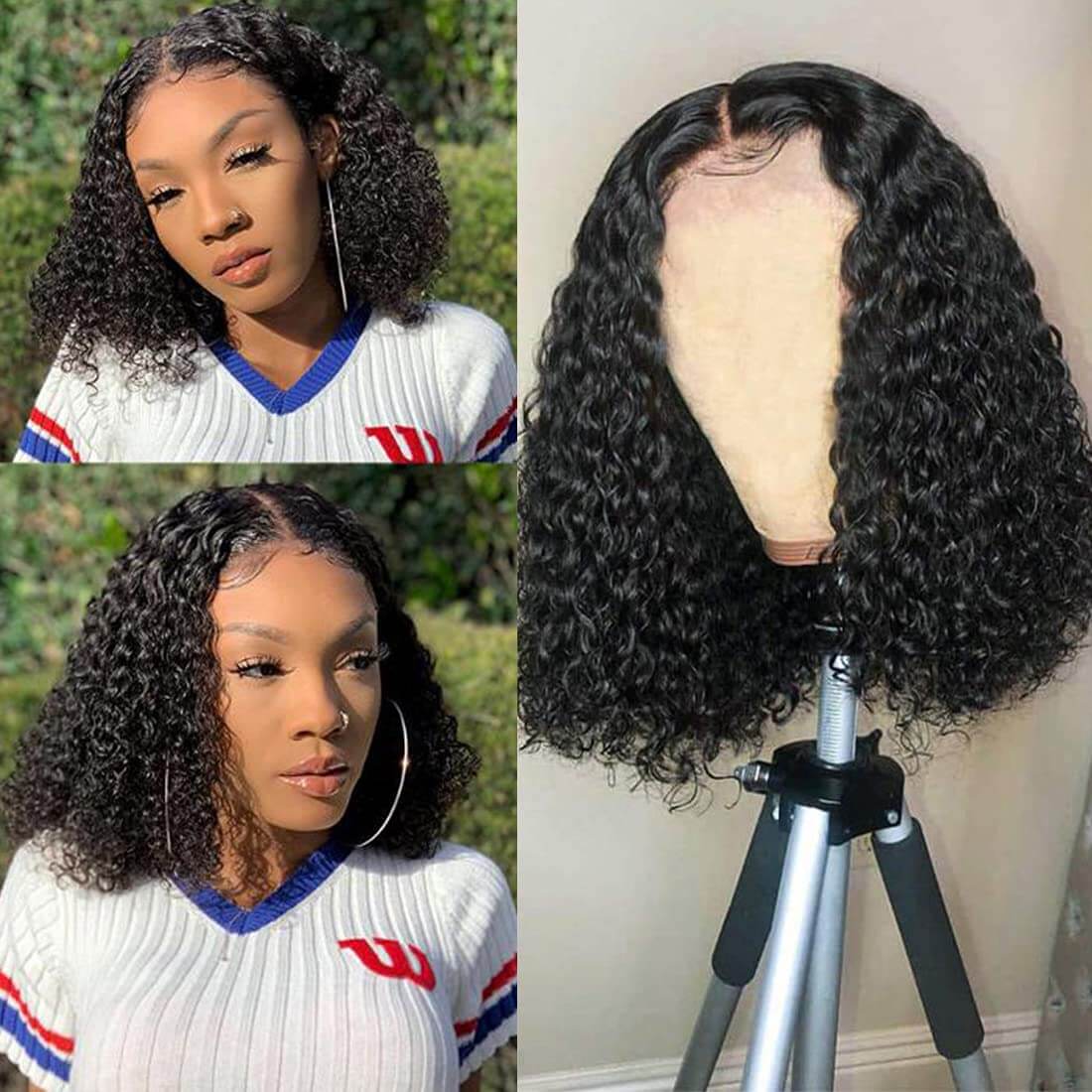 Jerry Curly Wear & Go Glueless Bob Wigs Pre Cut Lace Closure Wig with Natural Hairline Beginner Friendly