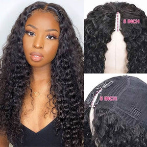 Glueless Deep Wave V Part Human Hair Wigs New Upgrade Airy Cap Clip and Go Wig