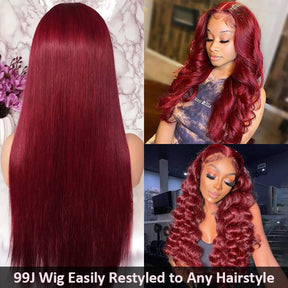 99J Color Burgundy Wig 4*4 5*5 HD Lace Closure Wigs Straight Human Hair Wigs For Women