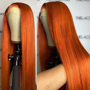 Ginger Orange Color Straight Hair 4x4 5x5 Lace Closure Wigs Preplucked 100% Human Hair Wigs-Pizazz Hair
