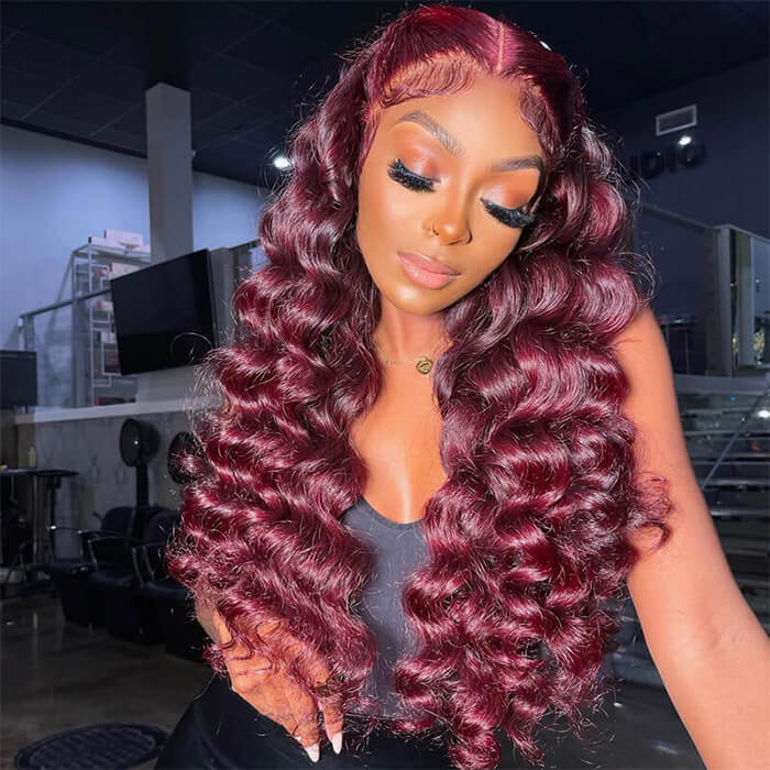 #99J Long Burgundy Color 13x4 Lace Front 4x4 Lace Closure Loose Deep Wave Human Hair Wig