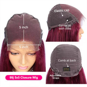 99J Burgundy Colored Human Hair 5x5/13x6 HD Lace Closure Wigs Straight & Body Wave | Burgundy Bombshell
