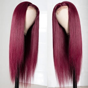 99J Burgundy Colored Human Hair 5x5/13x6 HD Lace Closure Wigs Straight & Body Wave | Burgundy Bombshell