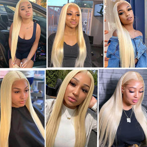 613 Blonde Color 13*6 HD Lace Frontal Silk Straight  Human Hair Wigs 180% Density