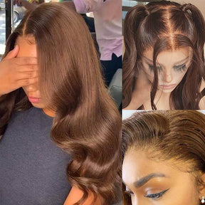 New Chocolate Brown Wig Body Wave HD Lace Front Human Hair Wigs