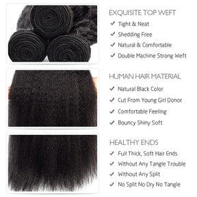 Kinky Straight 3 Bundles Hair Weft With 4x4 Lace Closure Virgin Human Hair
