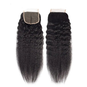 Kinky Straight 3 Bundles Hair Weft With 4x4 Lace Closure Virgin Human Hair