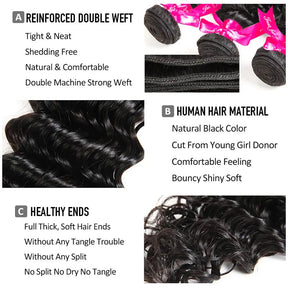 Deep Wave 3 Bundles Hair Weft With 4x4 Lace Closure Virgin Human Hair