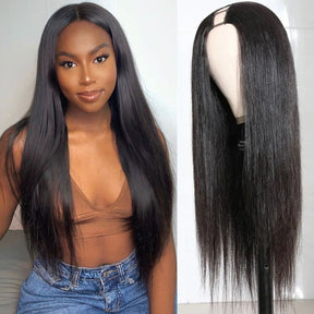 U Part Wig Straight Human Hair Wigs 150% Density Glueless Wig For Women