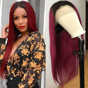 T1B/99J Ombre Color Human Hair Wigs Straight and Body Wave 13x4 HD Lace Front Wigs For Women