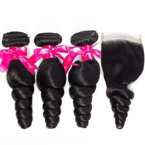 Loose Wave 3 Bundles With 4x4 Lace Closure