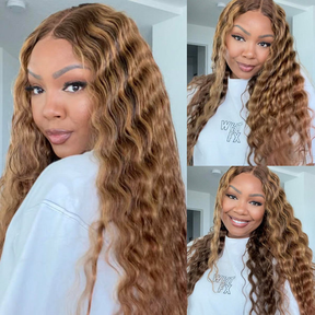 Ombre Highlight Honey Blonde Loose Deep Wave Wig 13x4 HD Lace Front Human Hair Wig