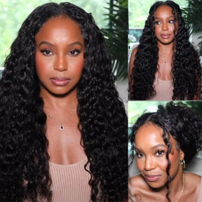 Glueless Deep Wave V Part Human Hair Wigs New Upgrade Airy Cap Clip and Go Wig